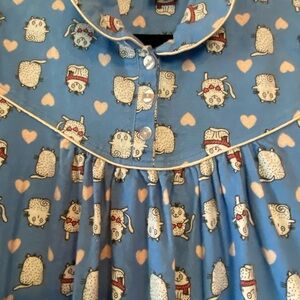 Cat Print 100% Cotton Brushed Flannel Traditional Nightgown Full Length Small